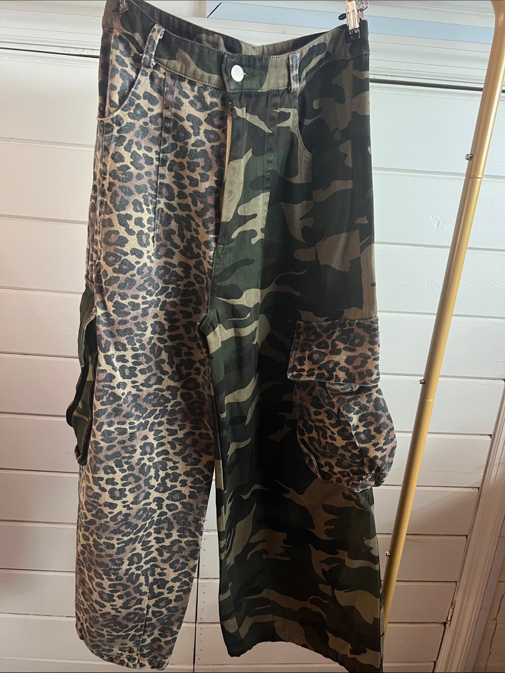 BiBi Olive Green Camo & Leopard Patchwork Cargo Pants